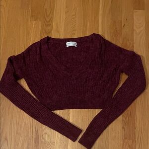 Urban Outfitters Deep Red V-Neck Chenille Crop Sweater